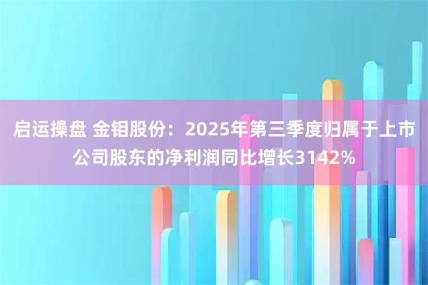 启运操盘 金钼股份：2025年第三季度归属于上市公司股东的净利润同比增长3142%